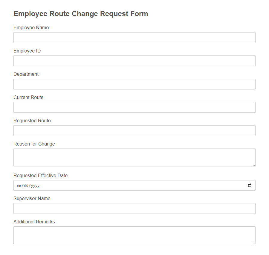 Route Change Request Form PDF Samples