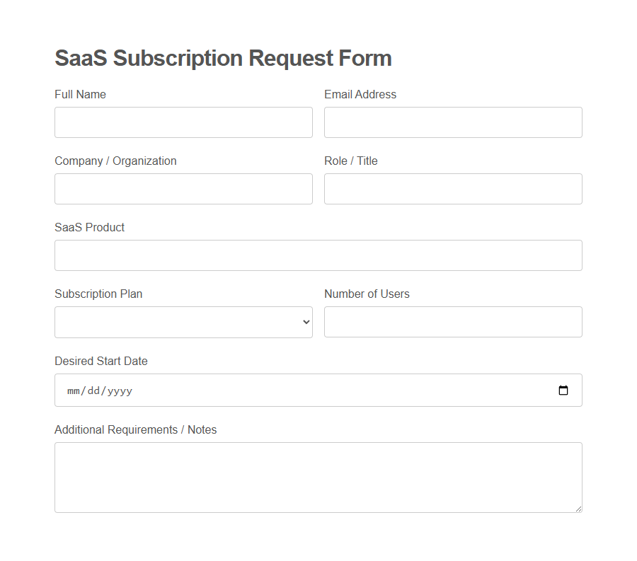 SaaS Subscription Request Form Template PDF Samples