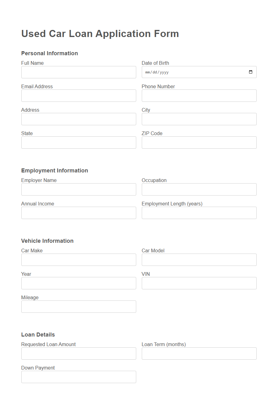 Vehicle Loan Application Form PDF Samples