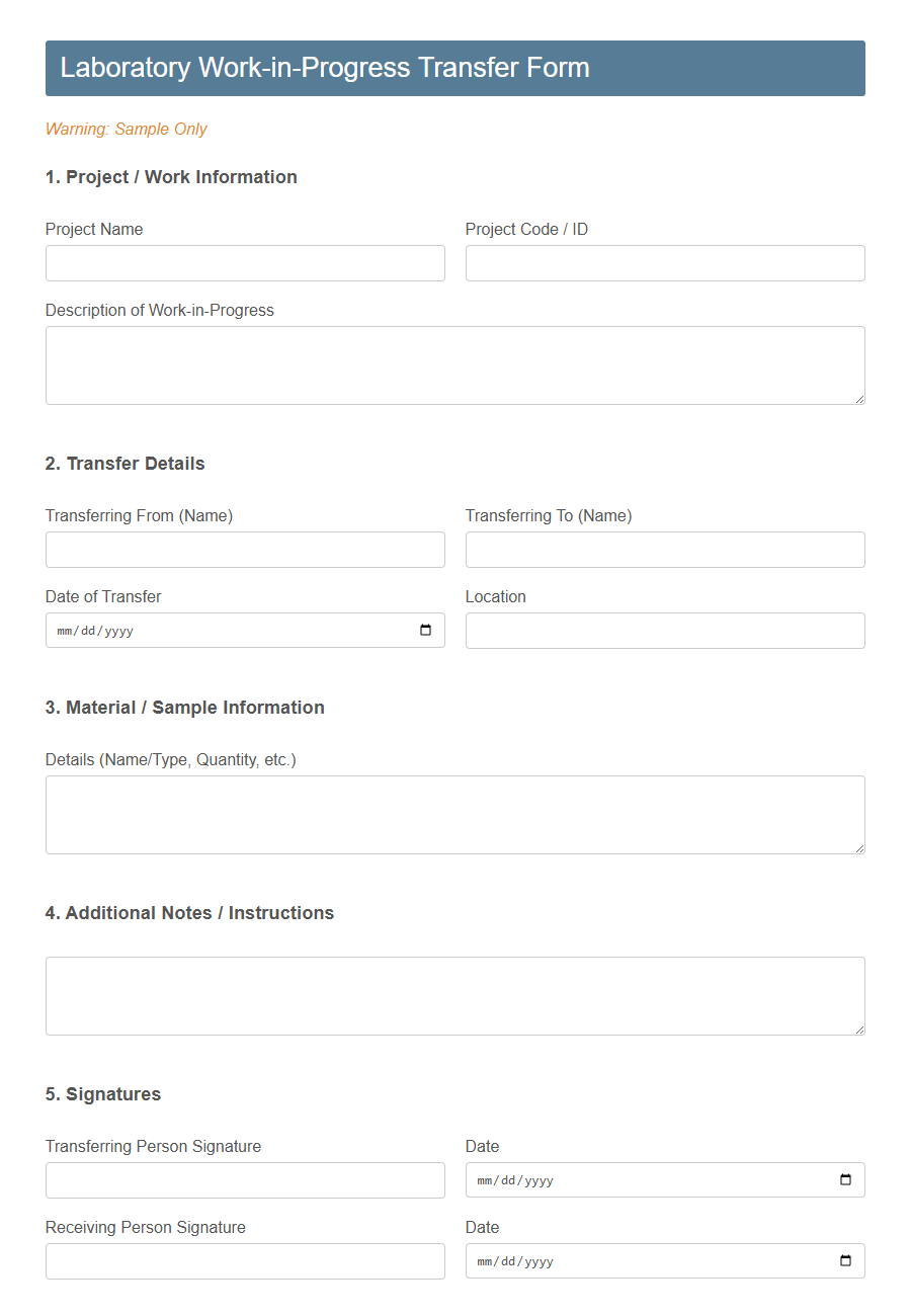 Work-in-Progress Transfer Form PDF Samples