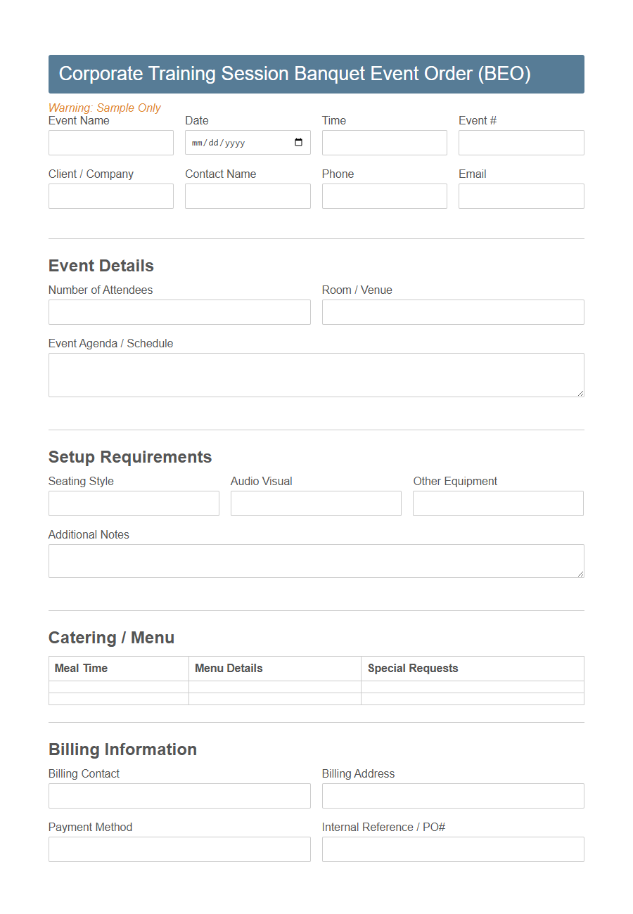 Banquet Event Order Form PDF Samples