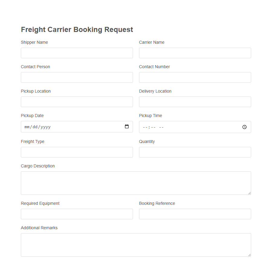 Carrier Booking Request Form PDF Samples