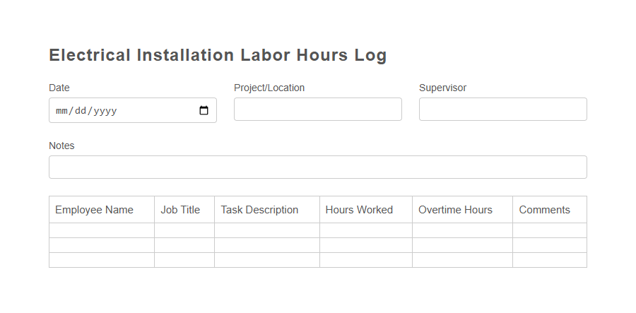 Construction Labor Hours Tracking Form PDF Samples