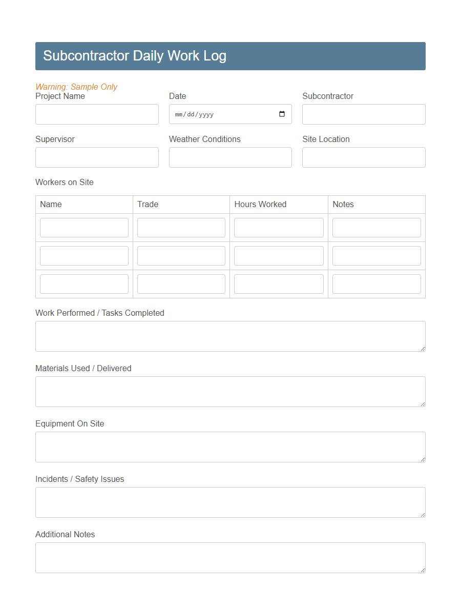 Daily Construction Report Form Template PDF Samples