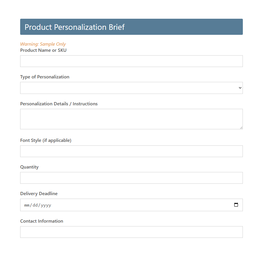 Dynamic Creative Personalization Input Form PDF Samples