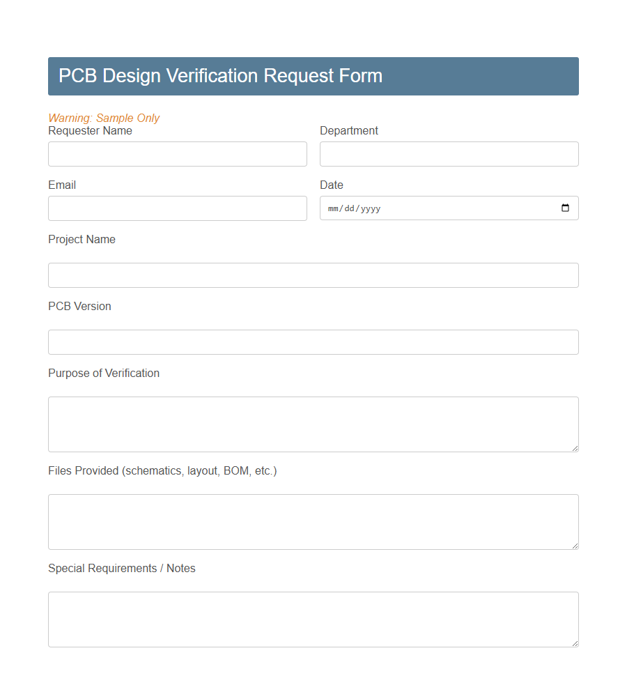 Engineering Test Request Form Template PDF Samples