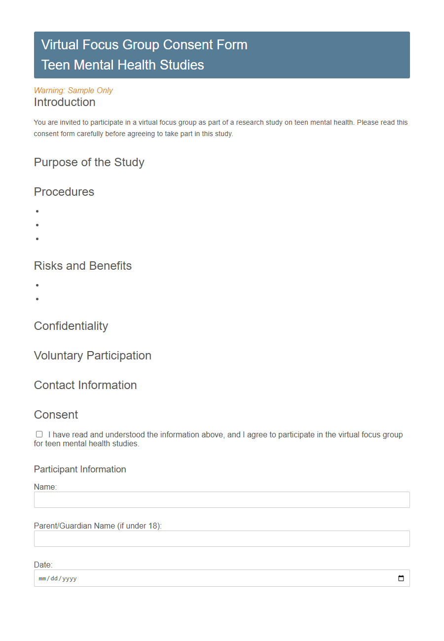 Focus Group Consent Form PDF Samples