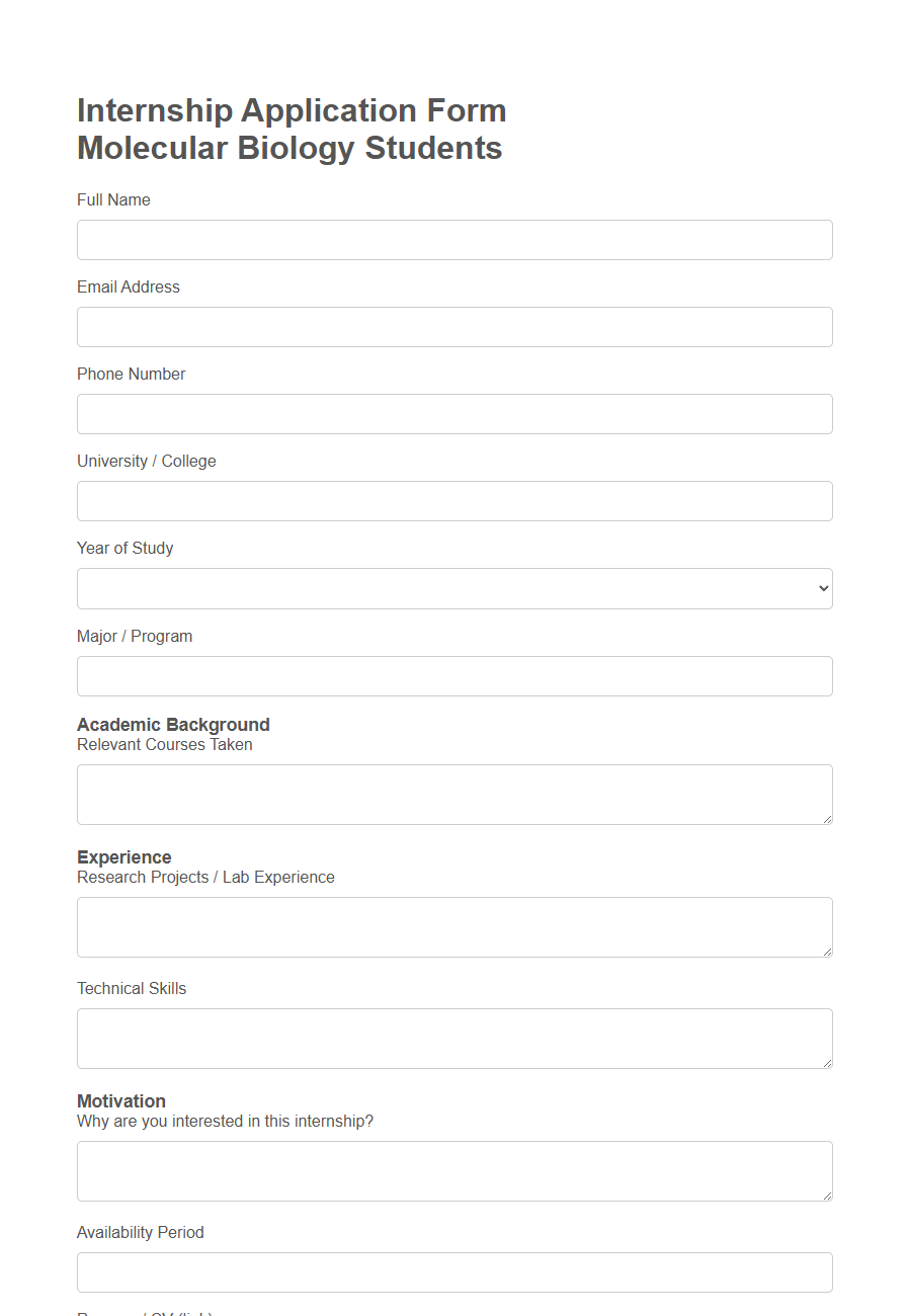 Internship Application Form (Science Department) PDF Samples