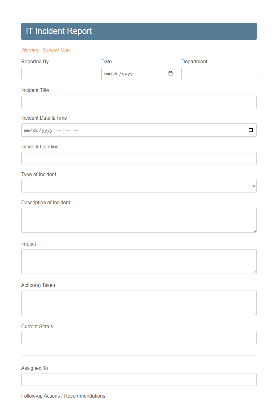 IT Support Ticket Form Template PDF Samples