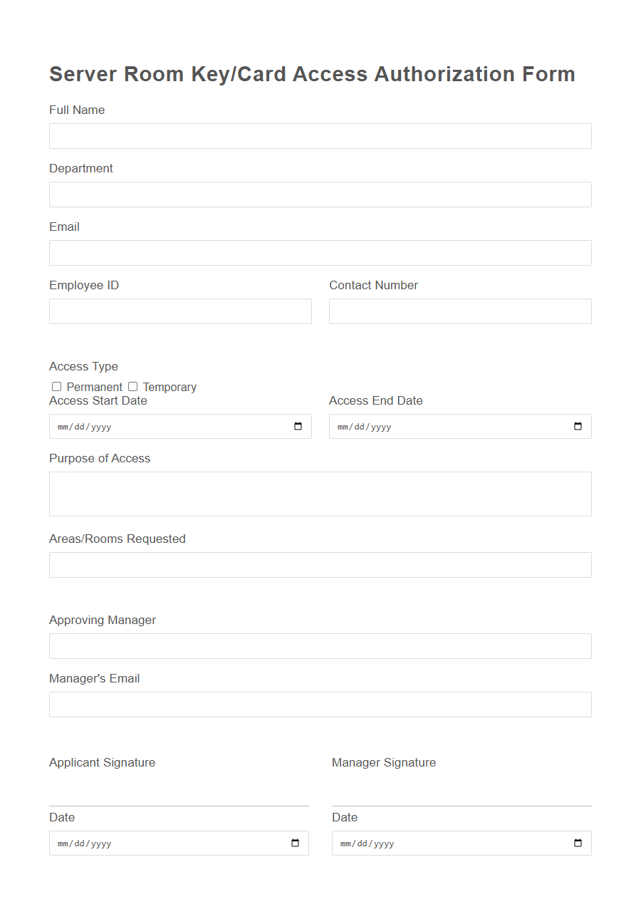 Key/Card Access Authorization Form PDF Samples