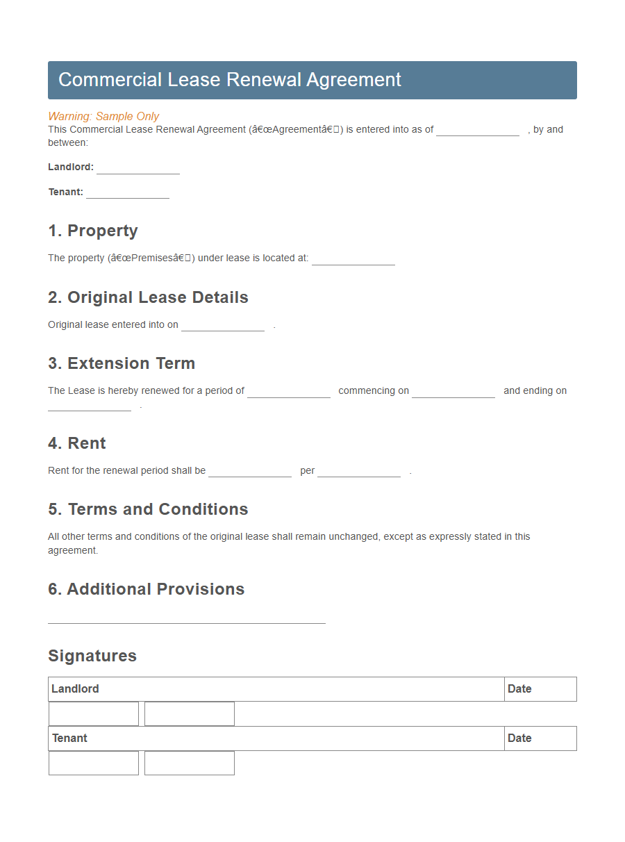 Lease Agreement Renewal Form Template PDF Samples