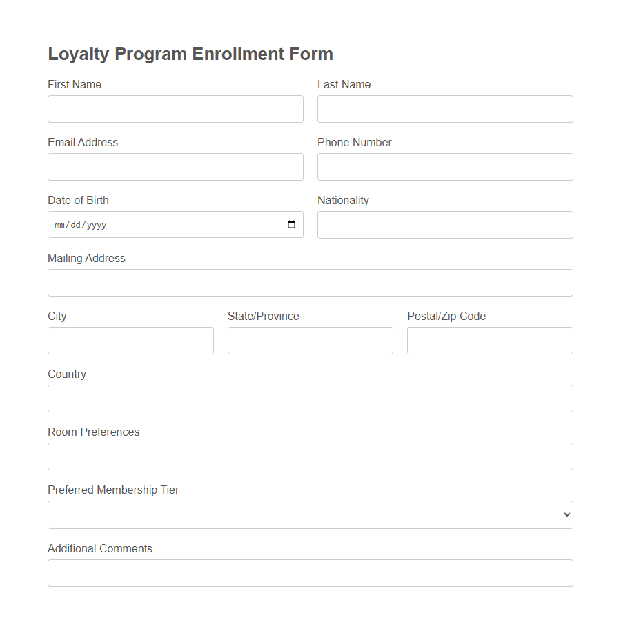 Loyalty Program Enrollment Form Template (Hotel) PDF Samples