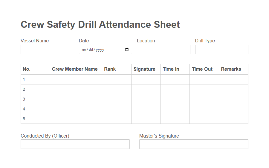 Maritime Drills & Training Record Form PDF Samples