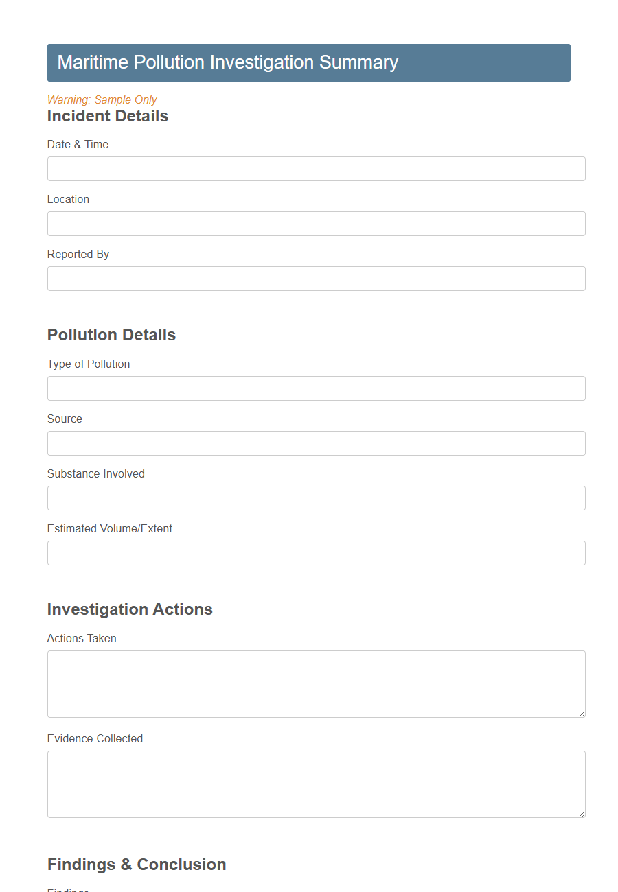 Maritime Pollution Incident Report Form Template PDF Samples