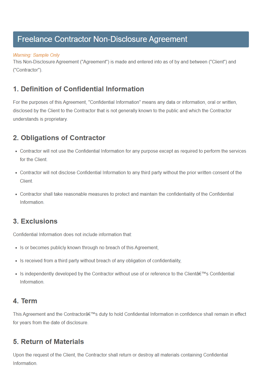 Non-Disclosure Agreement Form Template PDF Samples