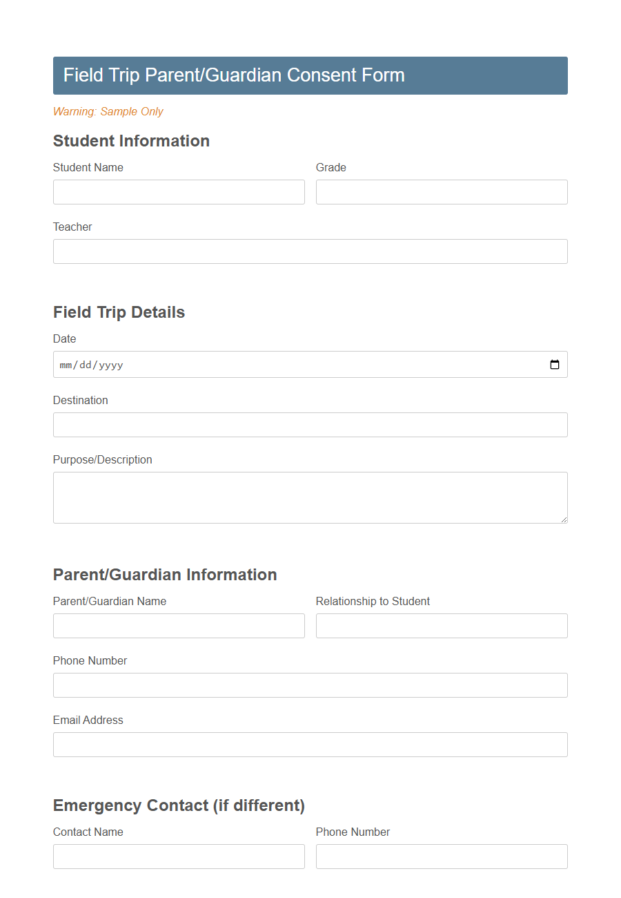 Parent/Guardian Consent Form Template PDF Samples