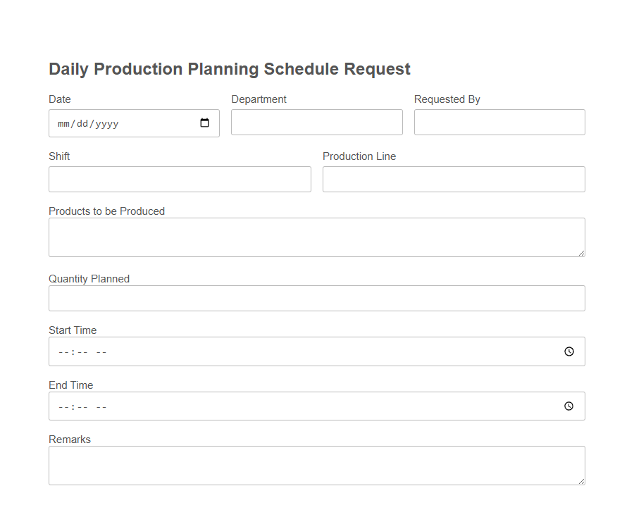 Production Planning Schedule Request Form PDF Samples