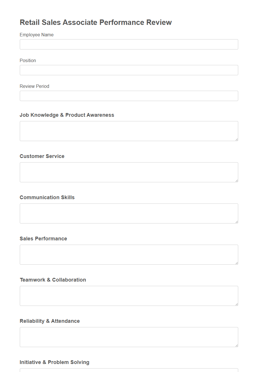 Retail Employee Performance Review Form PDF Samples