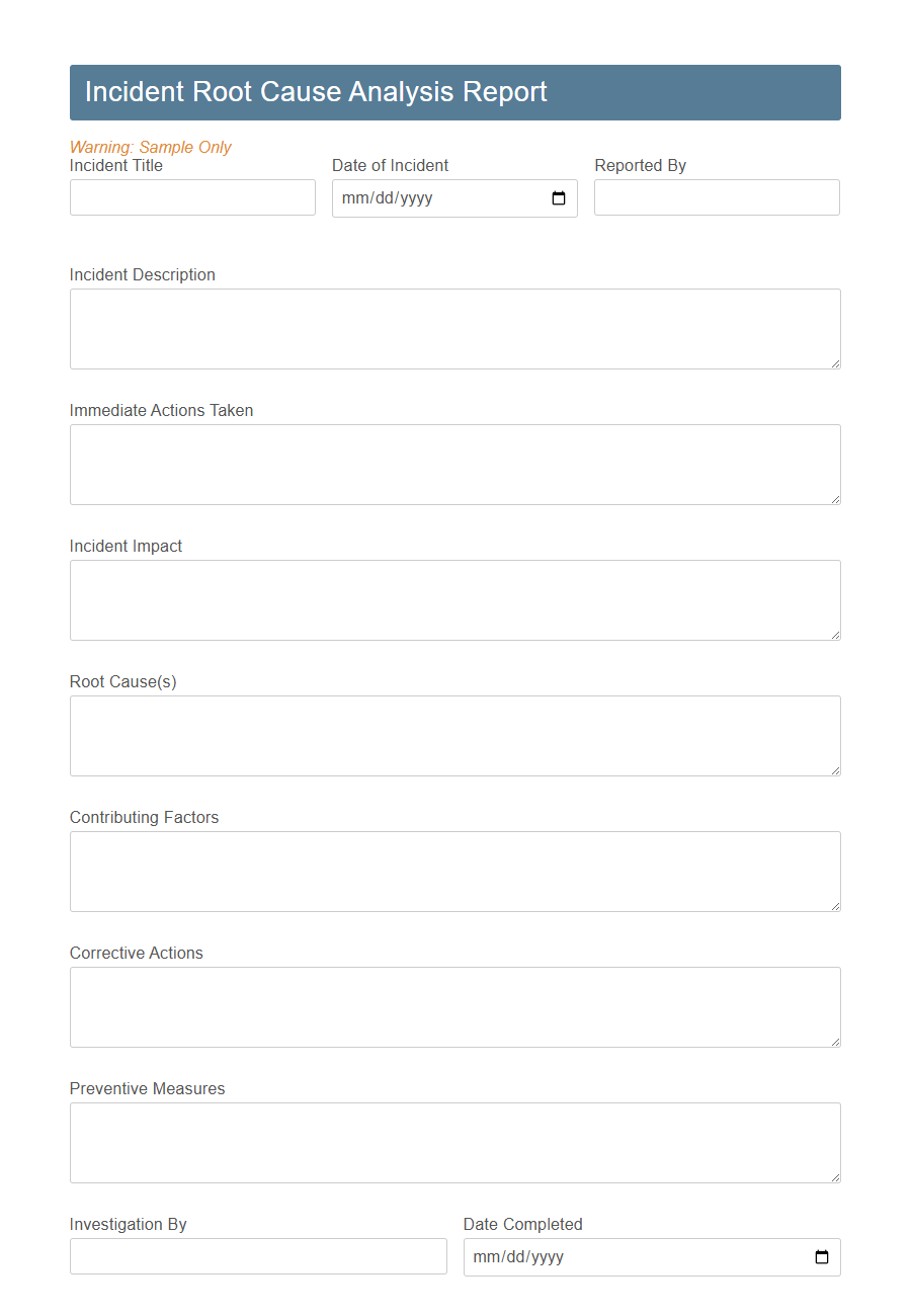 Root Cause Analysis Report Form Template PDF Samples