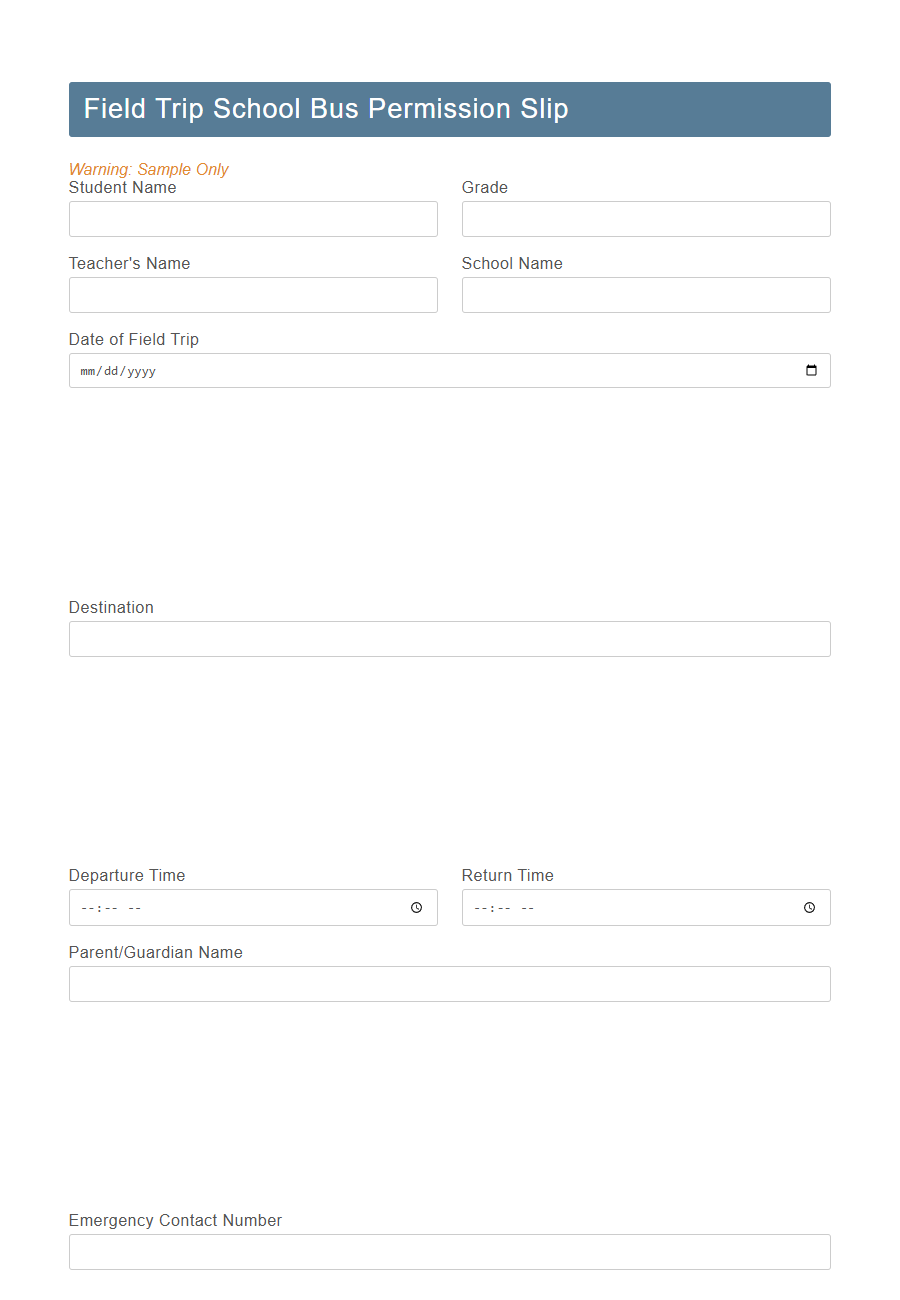 School Bus Permission Slip Form Template PDF Samples