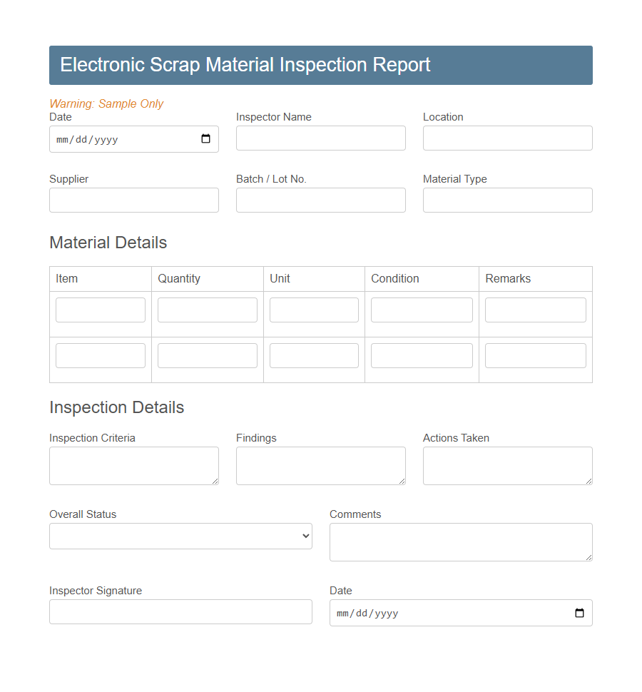 Scrap Material Report Form PDF Samples