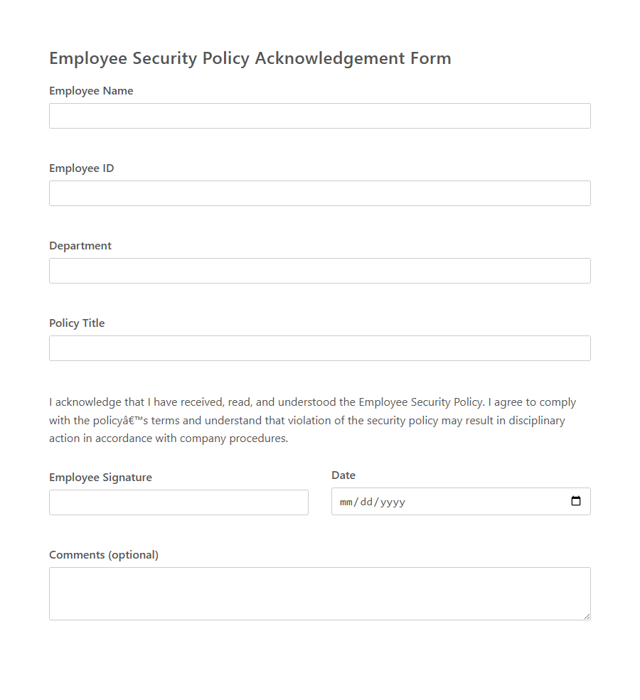 Security Policy Acknowledgement Form PDF Samples