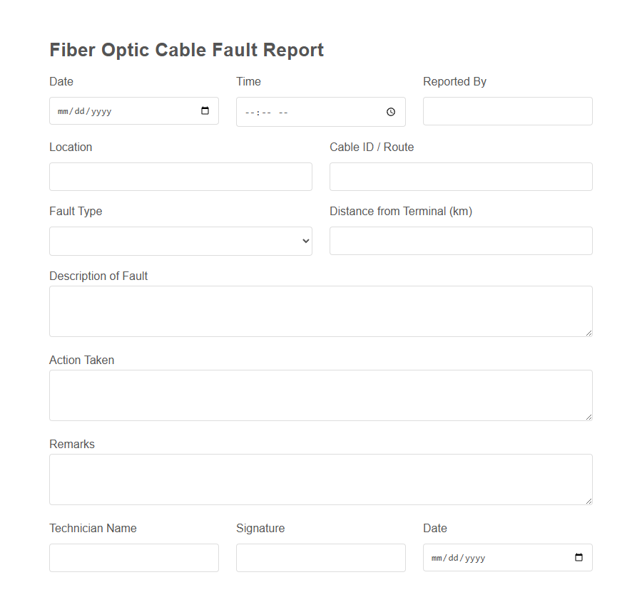 Telecommunication Fault Report Form PDF Samples