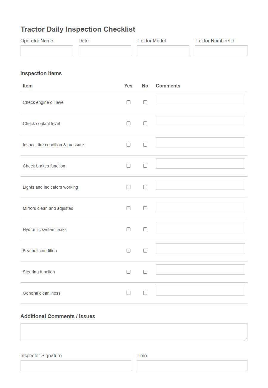 Tractor Maintenance Request Form PDF Samples