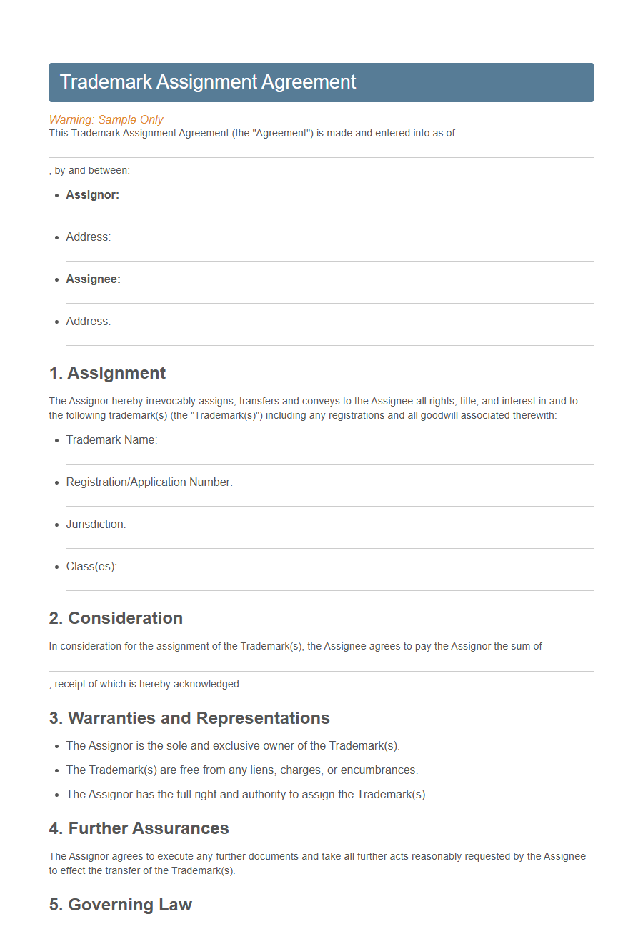 Trademark Registration Application Form Template PDF Samples