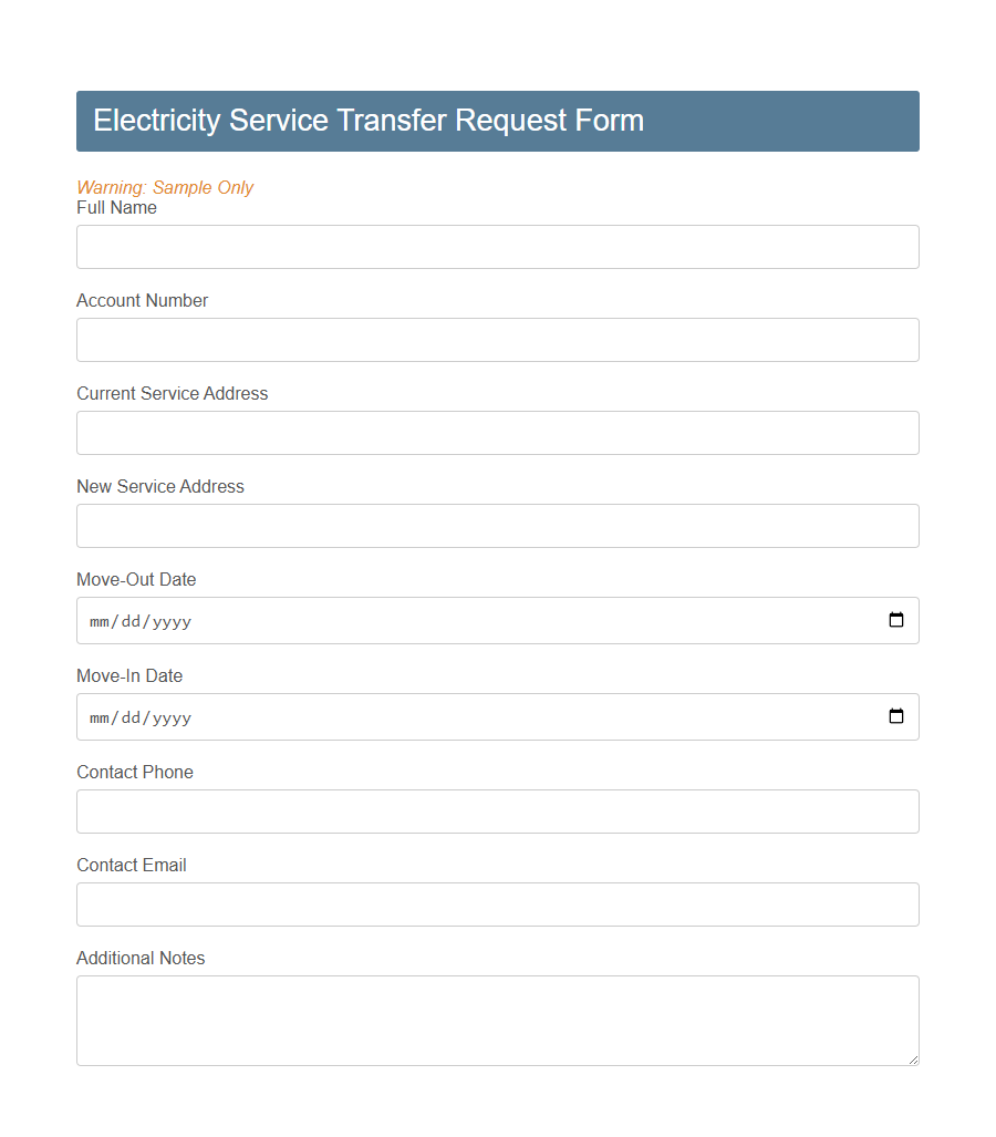 Utilities Transfer Request Form PDF Samples