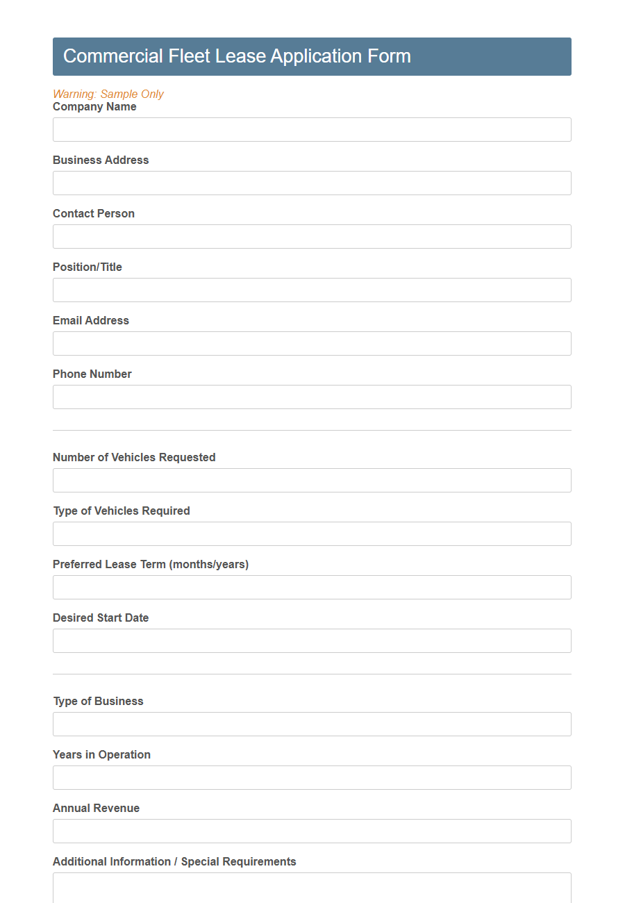 Vehicle Lease Application Form Template PDF Samples