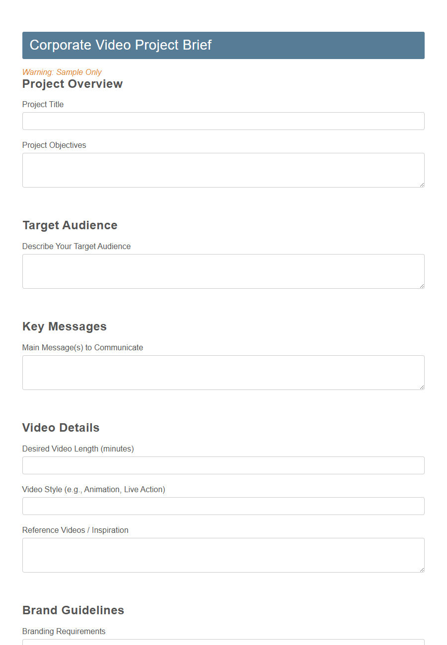 Video Production Client Intake Form Template PDF Samples