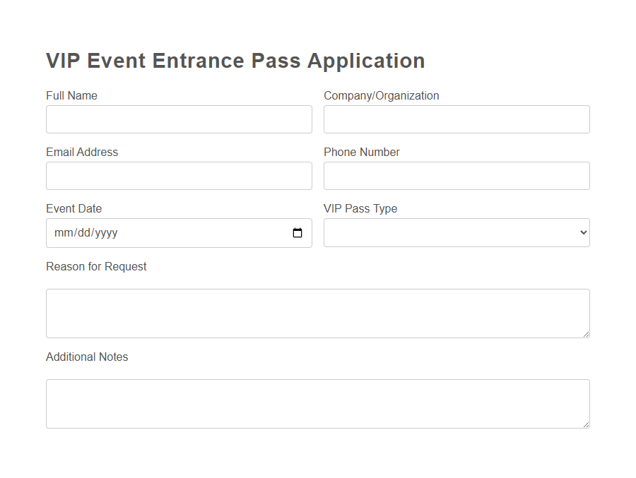 VIP Pass Application Form Template PDF Samples