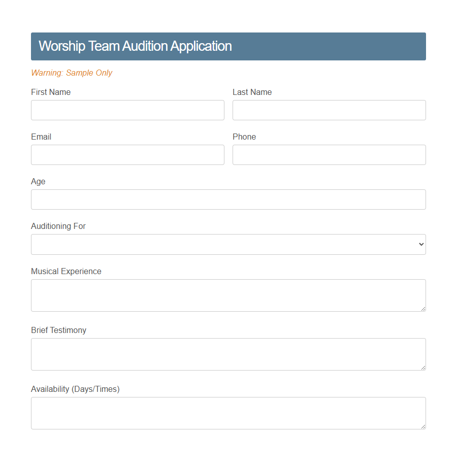 Worship Team Audition Form Template PDF Samples
