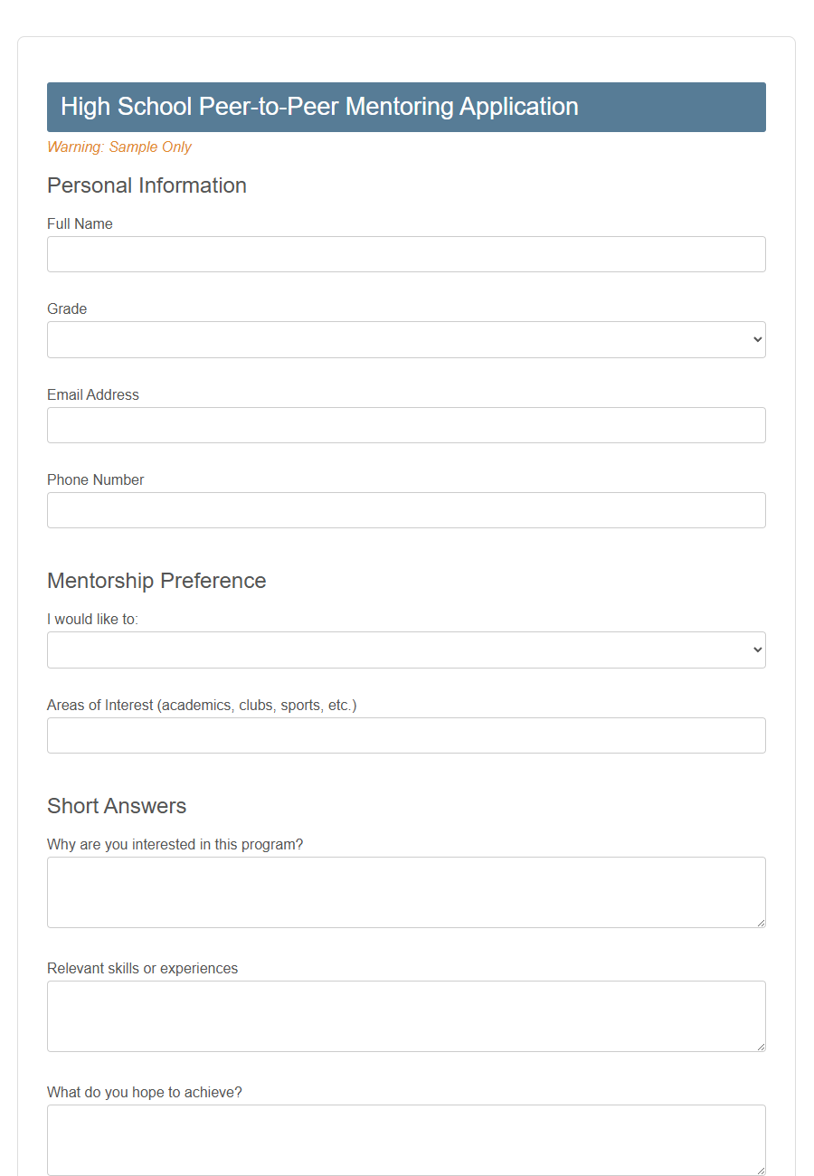 Youth Mentoring Program Enrollment Form Template PDF Samples