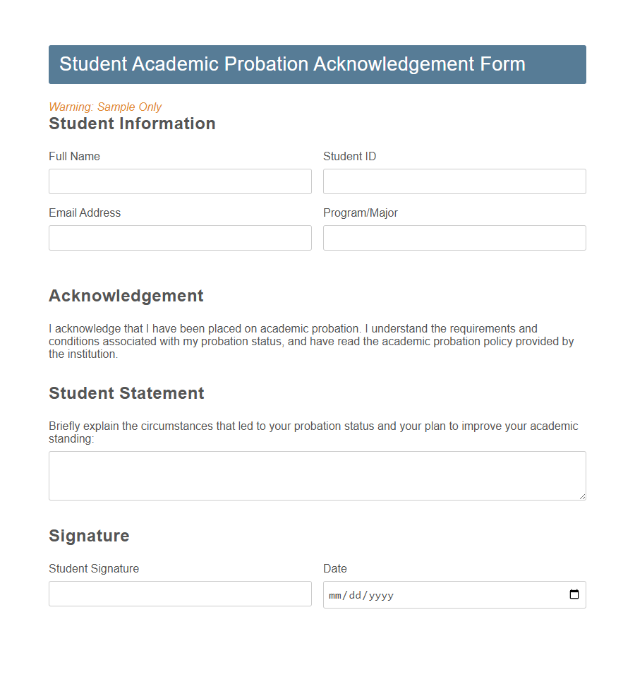 Academic Probation Notification Form PDF Samples