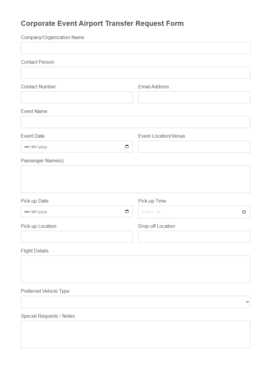 Airport Transfer Request Form Template PDF Samples