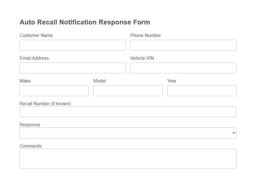 Auto Recall Notification Response Form PDF Samples