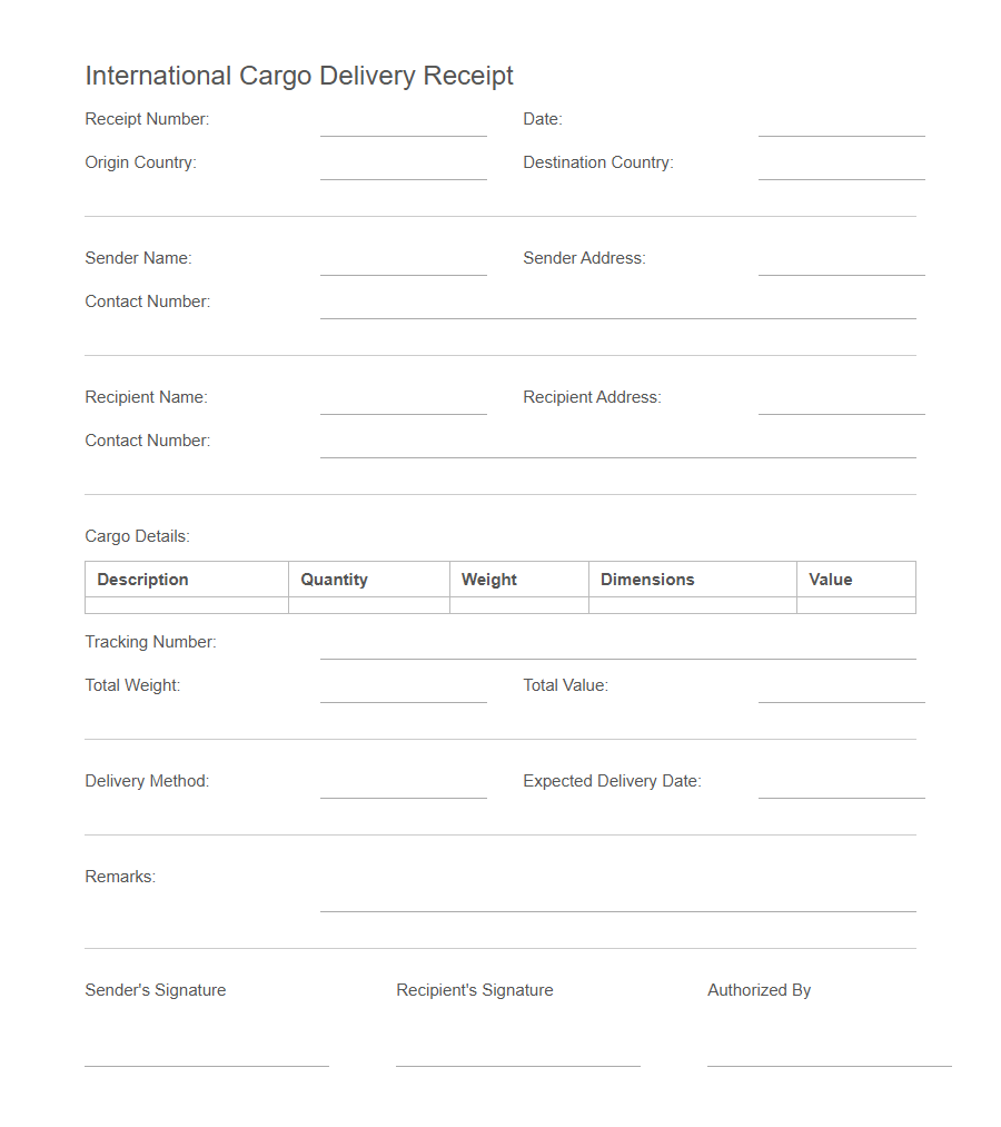 Cargo Delivery Confirmation Form Template PDF Samples