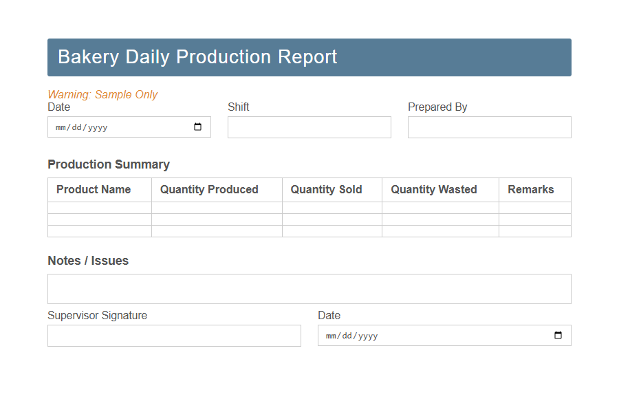 Daily Production Report Form PDF Samples
