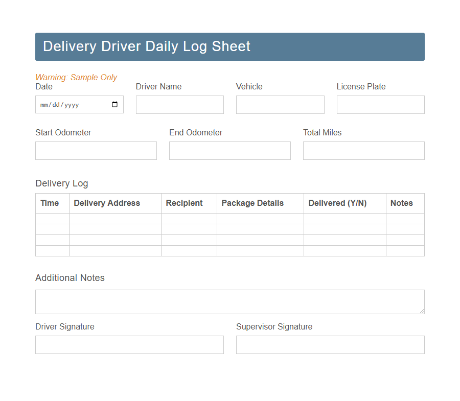 Driver Daily Log Form PDF Samples