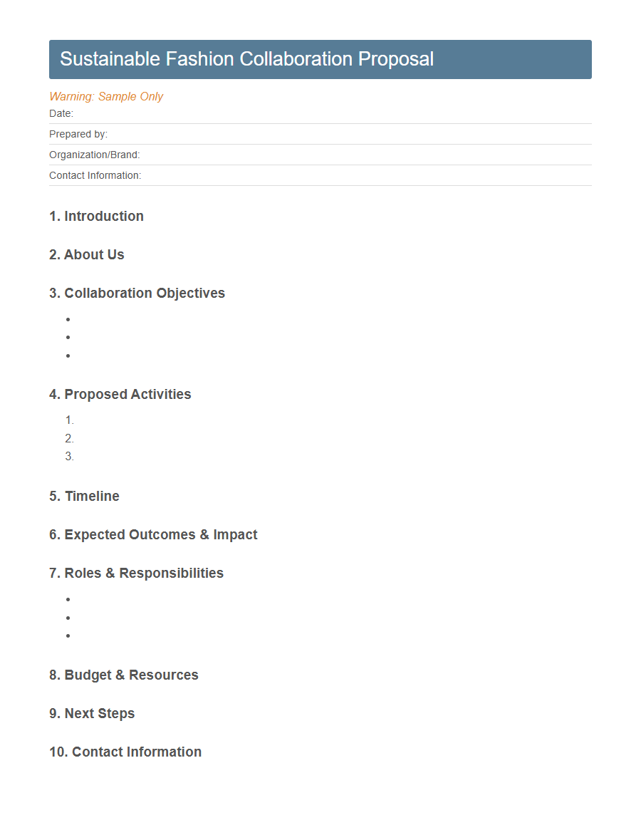 Fashion Content Creator Collaboration Form PDF Samples