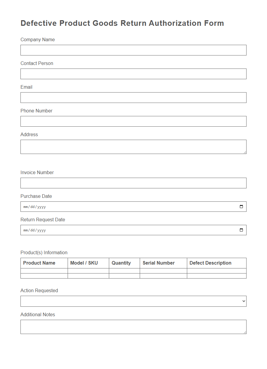 Goods Return Authorization Form PDF Samples