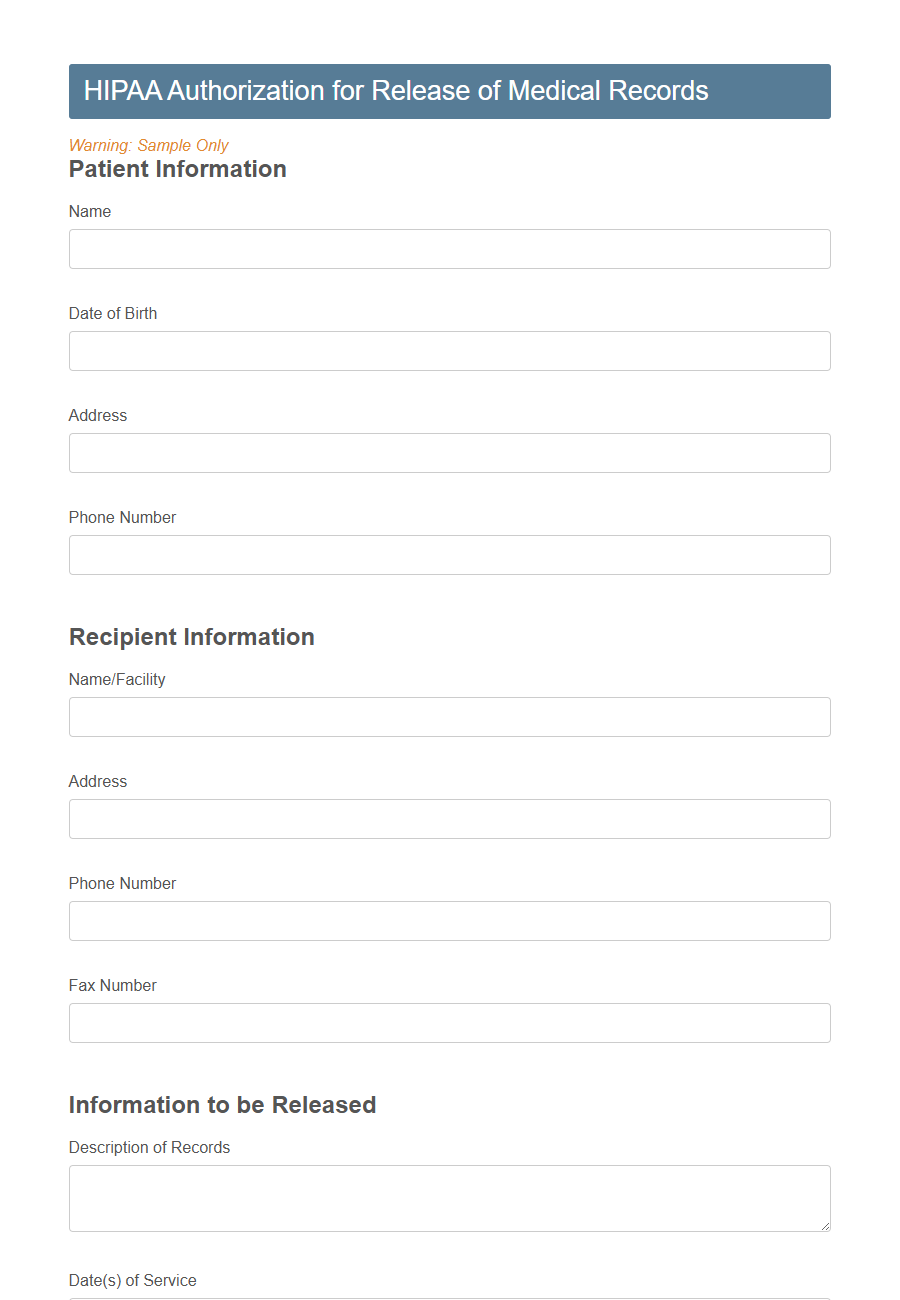 HIPAA Authorization Form PDF Samples
