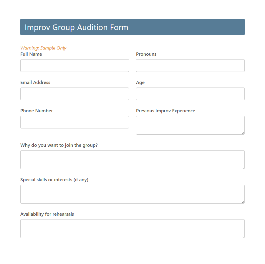 Improv Group Audition Form Template PDF Samples