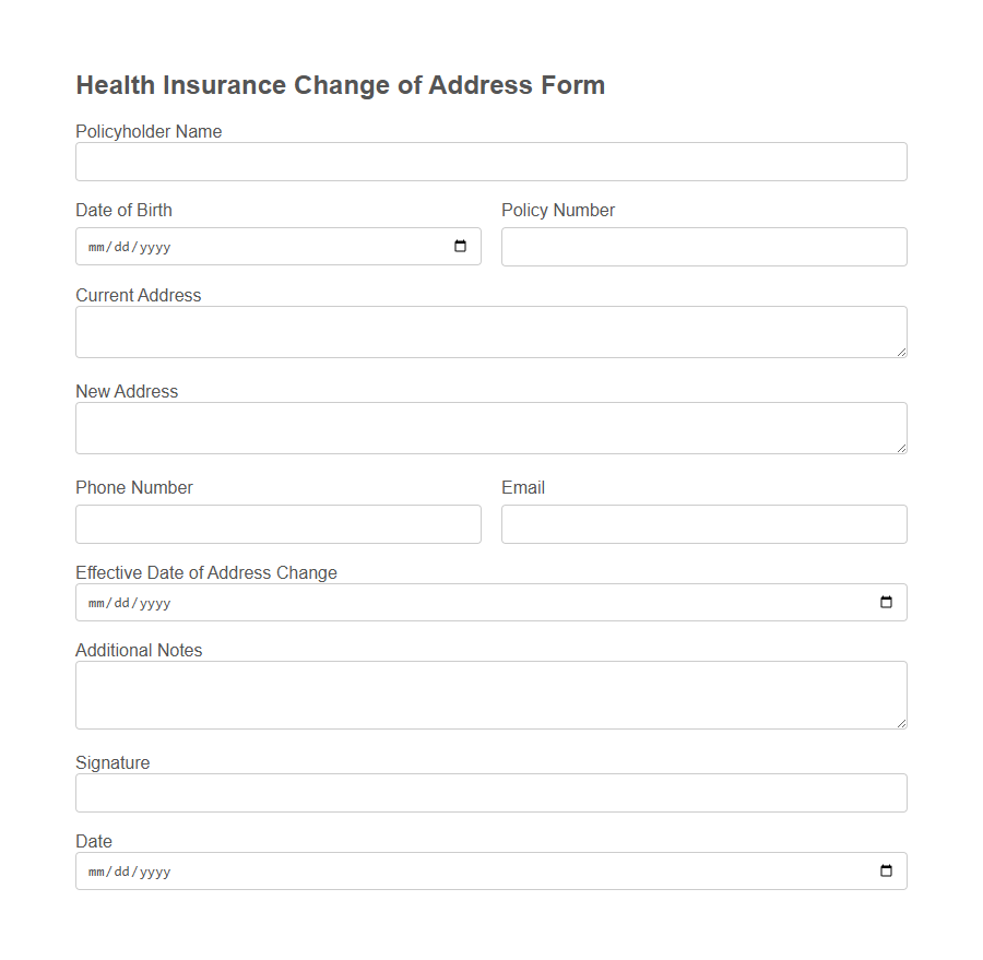 Insurance Change of Address Form Template PDF Samples