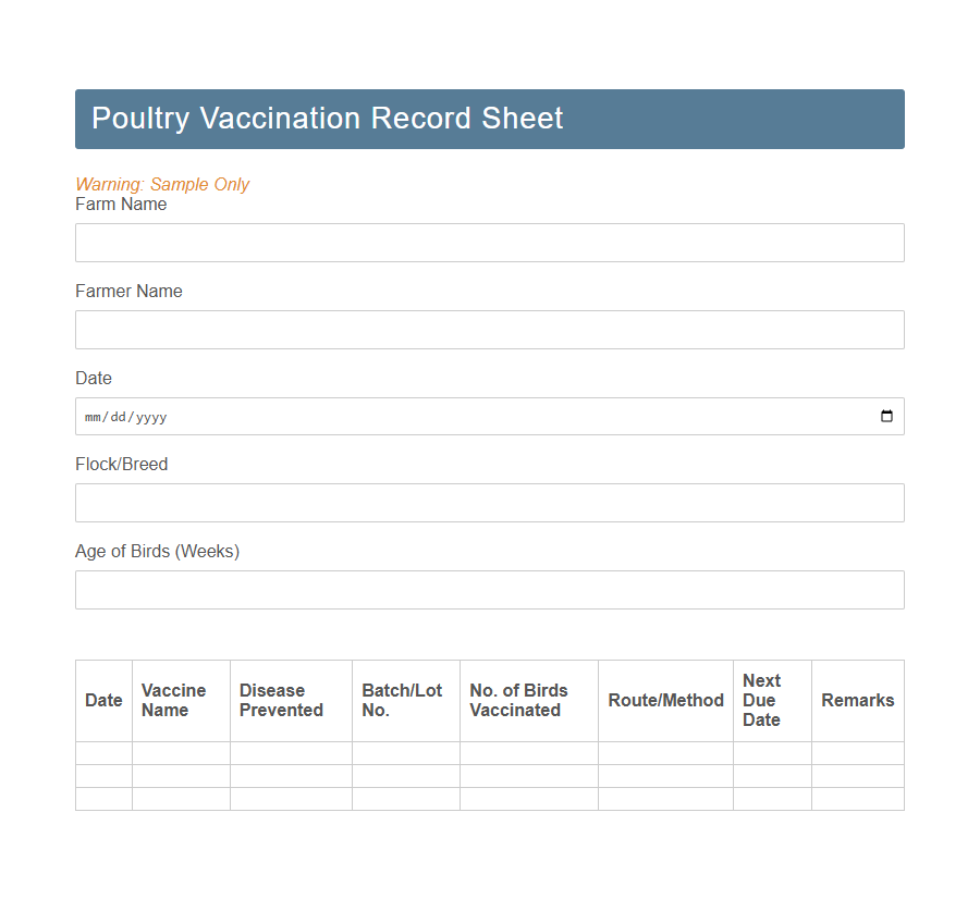 Livestock Vaccination Record Form PDF Samples