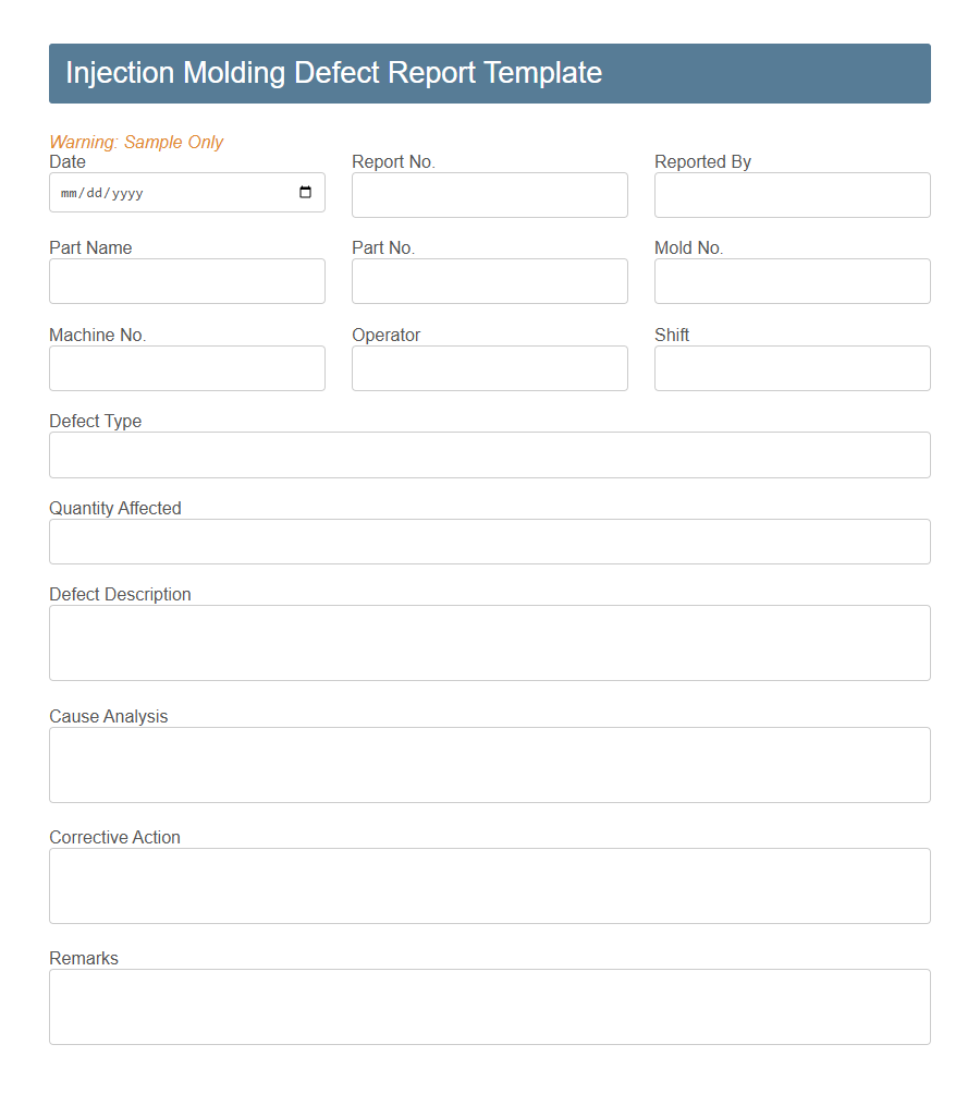 Manufacturing Defect Submission Form PDF Samples