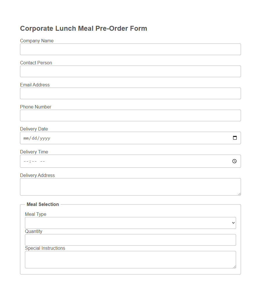 Meal Pre-Order Form Template PDF Samples