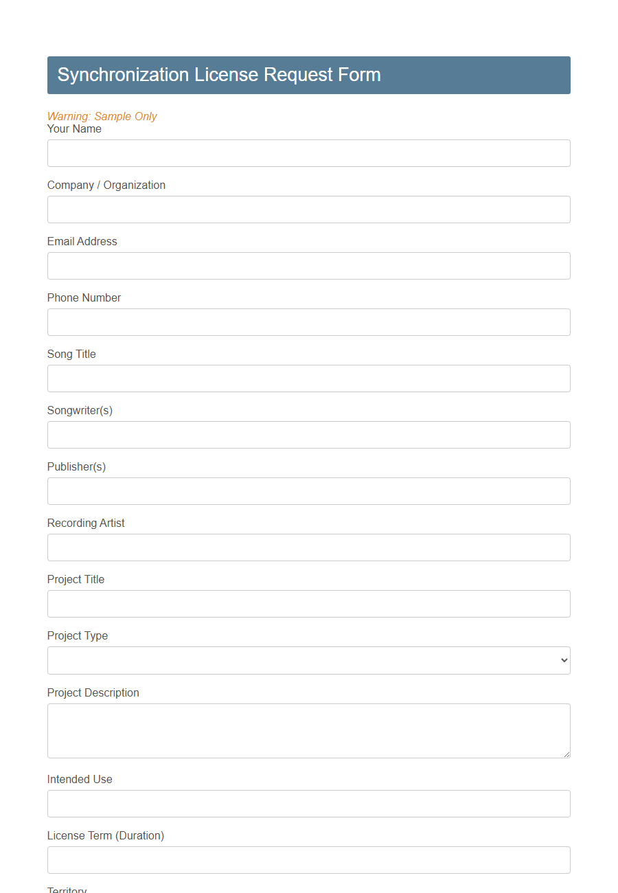 Music Licensing Request Form Template PDF Samples